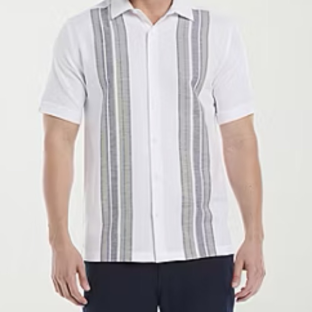 Cubavera Men's White Shirt with Blue Stripes Size L